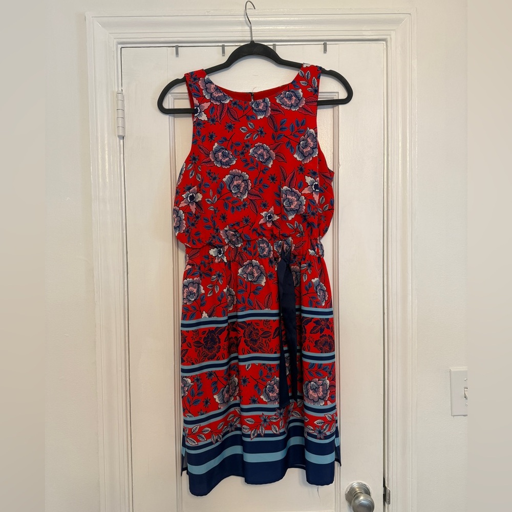 Eliza J: Floral Red and Blue Sleeveless Dress